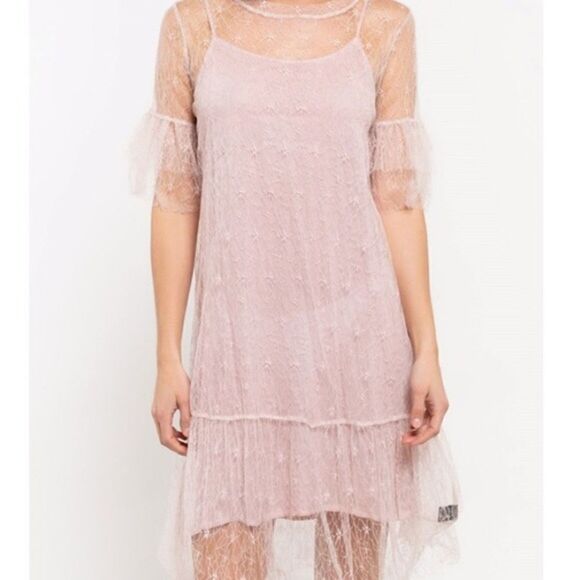 POL Pretty in Pink Lace Lined Dress Medium - Picture 3 of 14